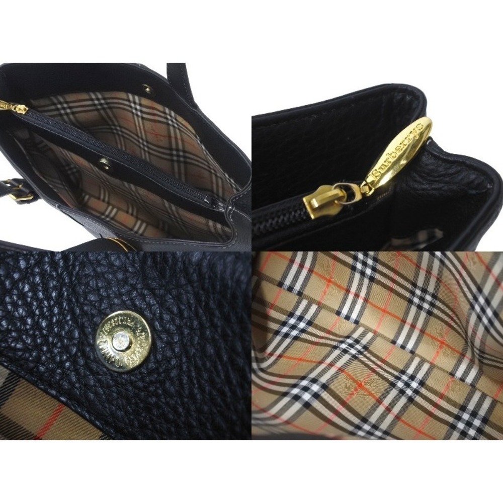 BURBERRY Handbag Gold Plated Nova Check Horse Mark Jacquard Weave Black Leather - Picture 8 of 8